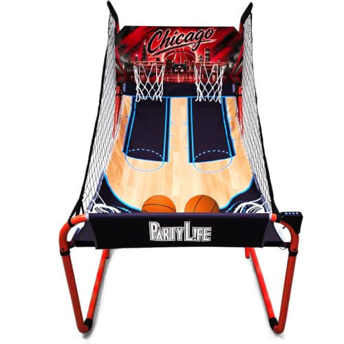 PartyLife 2-Player Basketball Arcade Game w/Optional LED Lights | Electronic Scoring | 5 Balls, 1 Pump, 8 Games | Folding Design | Heavy-Duty Steel Frame - Choose Your Model - color: CHICAGO, style: Base Model