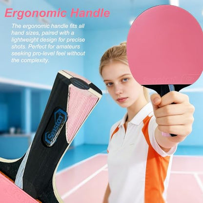 Senston 5-Ply Ping Pong Paddles Set – Premium Wood Table Tennis (Set of 2) with 3 Balls & Portable Carry Case – High-Control 2mm Sponge & Ergonomic Non-Slip Grip for Beginners & Family Play - color: Pink/Blue