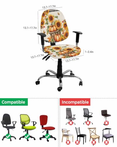 Savannan Office Chair Cover, Thanksgiving Fall Pumpkin Sunflower Protective Stretch Elastic Universal Cover for Desk Task Chair,Computer Rotating Chair 1 Pcs Maple Leaf Butterfly Linen