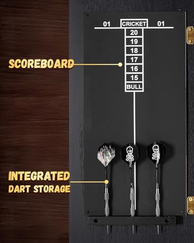 Sisal Dart Board Cabinet Sets, Decorative Dart Boards for Adults [6*Steel Darts] - Wooden Dartboard Cabinet with Integrated Scoreboard for Family Game Rooms - style: BLACK