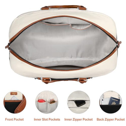 Weekender Bag for Women, Large Overnight Bag Canvas Travel Duffel Bag Carry On Tote with Shoe Compartment 21" 3Pcs Set - color: A11-brown+beige+black
