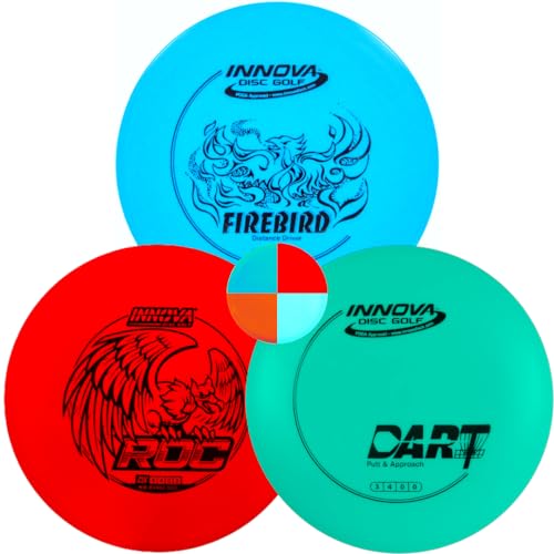 Innova Disc Golf DX 3 Disc Set | Driver, Midrange, Putter | Firebird, ROC, Dart + G3T Blank top mini