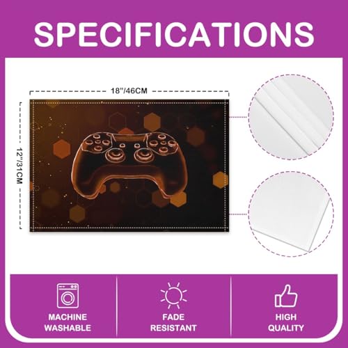 Erosebridal Gamer Boys 4 PCS of Placemats 12x18 Joystick Place Mat for Dining Table Gamepad Hexagon Spots 3D Non Slip Table Mats Brown Honeycomb - color: Brown