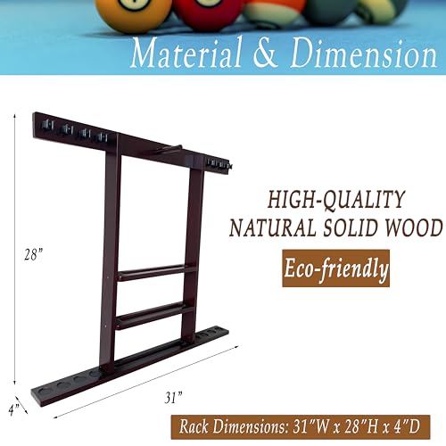 Wall Mount Pool Cue Stick Holder Hold 8 Cues, Pool Stick Holder, Billiard Cue Rack For Pool Table Accessories. Pool Table Stick Holder Made Of 100% Solid Wood (Mahogany) - color: Mahogany