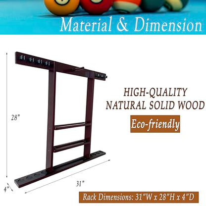 Wall Mount Pool Cue Stick Holder Hold 8 Cues, Pool Stick Holder, Billiard Cue Rack For Pool Table Accessories. Pool Table Stick Holder Made Of 100% Solid Wood (Mahogany) - color: Mahogany