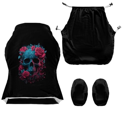 Skull Rose Print Gaming Chair Cover with Armrest Covers Dust-Proof Breathable Computer & Gaming Chair Slipcover Set of 4 Easy to Install Home Decorations - color: Black - Skull Rose