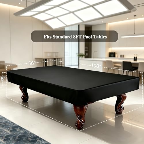 Saking Leatherette Pool Table Cover, Heavy Duty 8FT Billiard Table Cover Indoor & Outdoor, Waterproof & Tearproof Cover for Pool Table, Black, 8FT-100"LX 56"WX 8"H