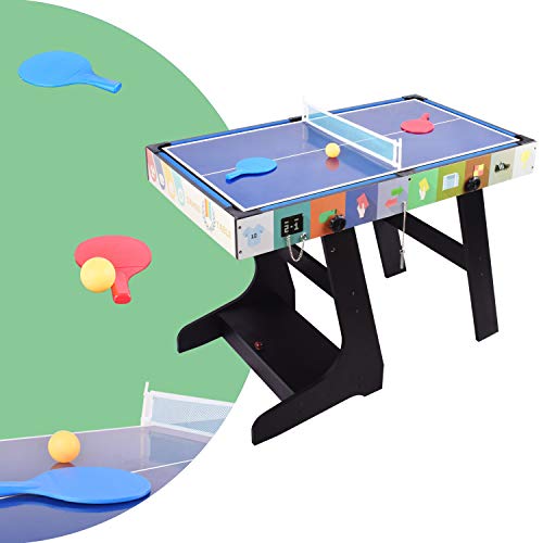 DRM 4FT 4 in 1 Folding Muliti Sports Game Table, Combo Table - Pool/Snooker Table, Air Hockey Table,Table Tennis Table,Football Table with Storage Box