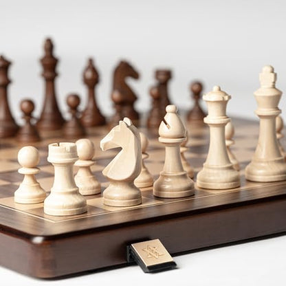 A&A 15" Magnetic Wooden Chess Set, Handmade 3" King Height Unique Chess Pieces with 2 Extra Queens, Tournament Portable Travel Chess Game Set for Adults Kids