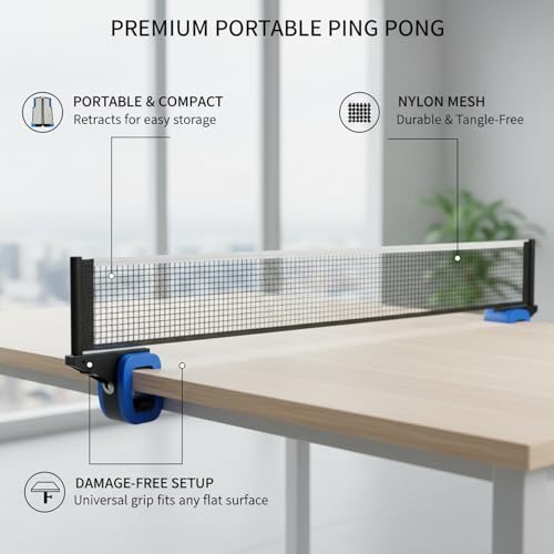Retractable Table Tennis Net Set, Portable Nylon Ping Pong Net for Flat Surfaces, Damage-Free Setup - color: Gray