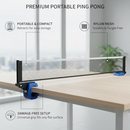Retractable Table Tennis Net Set, Portable Nylon Ping Pong Net for Flat Surfaces, Damage-Free Setup - color: Gray