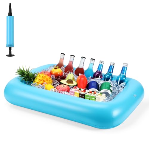 FillTouch Rectangular Inflatable Serving Bar Floating Drink Holder for Pool Inflatable Cup Holders Hot Tub Accessories, Adults Swimming Fun Drink Floats for Swimming Pool Party(Blue) - color: Blue