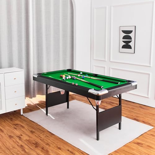 Billiards Table, Portable Foldable Space-Saving Table, Pool Table,Billiard Table Set Includes Balls, Cues, Chalks and Brush, Perfect for Family Game Room,Adult Rrec Room - color: Green