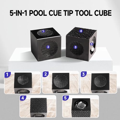 GSE Games & Sports Expert Billiard Pool Cue Tip Tool, Stick Scuffer/Shaper/Aerator/Joint Protector Tool, Billiard Accessories - style: Black 5-in-1 Cube Tool