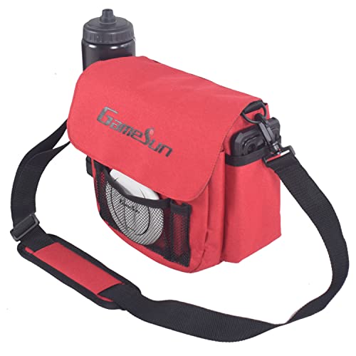 DISC Golf Set-Includes 1pc Heavy Duty Nylon Carry Bag, 2pcs Drivers, 2pcs Mid-Ranges, 2pcs Putters, 1pc Mini Disc Marker, 1pc 12”x12” Embroider Logo Black Towel and 1pc Gift Color Box - color: Red