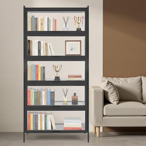 VEVOR Display Cabinet with Acrylic Doors, 68 in Tall 5-Tier Curio Cabinet, Natural Wooden Fame, Collectibles Toy Organizers Rack & Display Case, Bookshelf for Home, Office, Playroom, Living Room - size: 68in