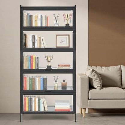 VEVOR Display Cabinet with Acrylic Doors, 68 in Tall 5-Tier Curio Cabinet, Natural Wooden Fame, Collectibles Toy Organizers Rack & Display Case, Bookshelf for Home, Office, Playroom, Living Room - size: 68in