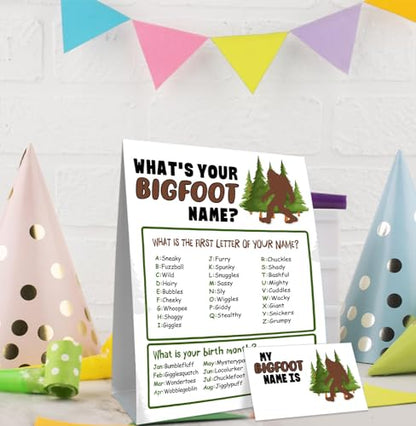 Bigfoot Birthday Party Decorations-Birthday Party Games,Bigfoot Theme Birthday Party Sign for Boys Girls,Kids Bigfoot Activity Cards,Bigfoot Activity Decoration Supplies,What's your Bigfoot Name - style: Bigfoot