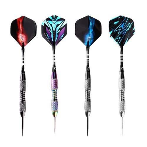 WINSDART Steel Tip Darts 12 Pack Set with Nonslip Iron Barrel Aluminum Dart Shafts and Flights Darts Sharpener an Gift Box - color: Multicolor 3-Darts-I