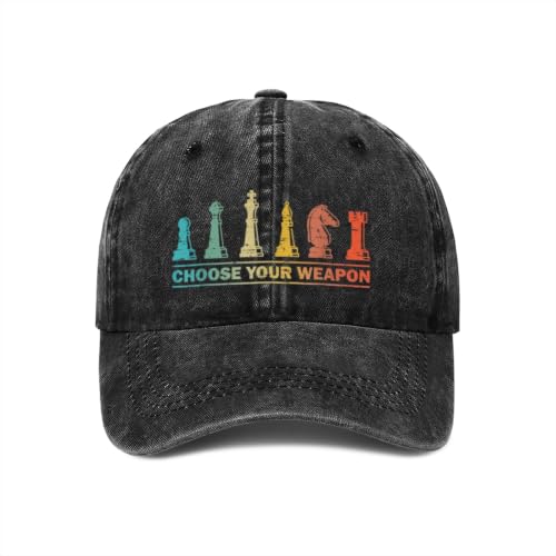 Choose Your Weapon Retro Chess Master Pieces Game Club Humor Baseball Caps,Fishing Hat Trucker Cap Adjustable Sun Peak Hats - color: Black 3