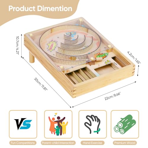 Wooden Pinball Toy,Marble Pinball Machine,Rotating Track 10 Pinball Scoring Game Set for Kids 8-12 and Adults Shooting Games for Office Stress Relief