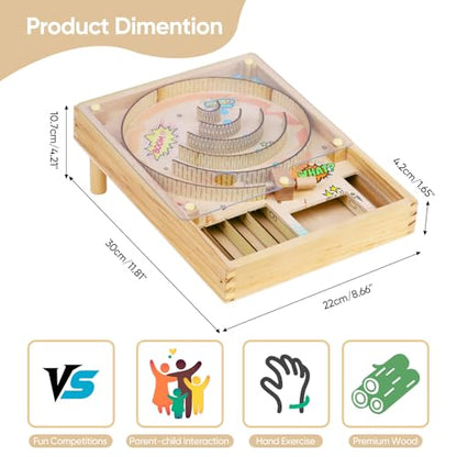 Wooden Pinball Toy,Marble Pinball Machine,Rotating Track 10 Pinball Scoring Game Set for Kids 8-12 and Adults Shooting Games for Office Stress Relief