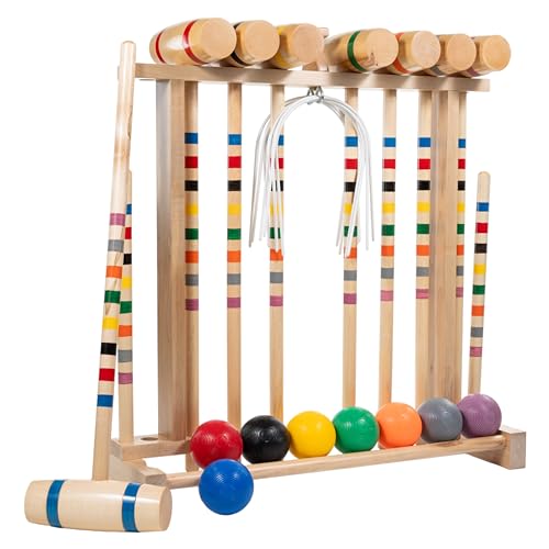 Framco Classic Amish Made 8 Player Maple Hardwood Croquet Set, Solid Head