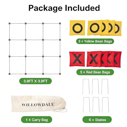 WILLOWDALE Giant Tic Tac Toe Game Outdoor, 3.9ft x 3.9ft Bean Bag Toss Game for Kids, Large Outside Game for Family Gathering, Giant Yard Game for Adults, Outdoor Field Games for Lawn s & Backyard