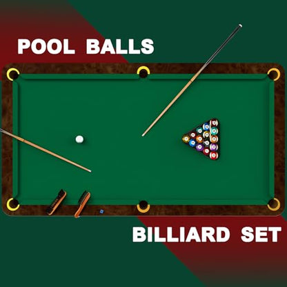 Outus 71 Pcs Premium Pool & Billiard Table Accessories Set – Pool Balls, Cue Sticks with Tips, Triangle Rack, Chalks, Brush Spot Stickers for Home Family & Beginner Practice - style: Dark Marble Style Balls