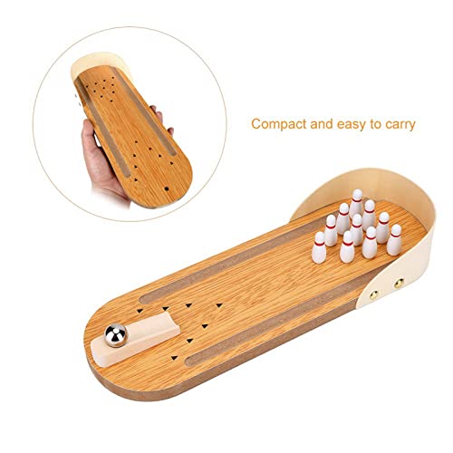 Drfeify Mini Wooden Table Bowling Toy Set Lightweight Desktop Decoration for Kids and Stress Relief, Made of Wood & Metal, Approx. 295 * 100mm Size