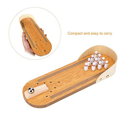 Mini Bowling Toy Set - Sturdy Wooden Desktop Bowling Game for Kids and Adults - Fun Stress Reliever - Approx. 295mm