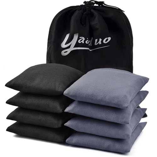 Set of 8 Regulation Cornhole Bags Double Sided, Weather Resistant Bean Bags for Cornhole Toss Game, Corn Hole Beans Bags with Tote Bag - color: Black/Grey