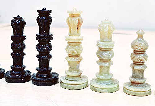 StonKraft - Natural Stone Chess Pieces Chessmen Chess Coins (3" King) | Chess Accessories | Board Games (White and Brown)