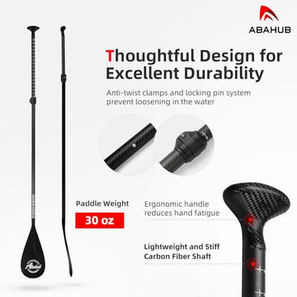 Abahub Carbon Fiber SUP Paddles, 1 x 3 Section Adjustable 67" - 86" Carbon Fiber Shaft, Lightweight Stand-up Paddle Oars for Paddleboards, with a Carrying Bag - color: Carbon Fiber Shaft & Black Plastic Blade