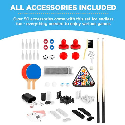 Best Choice Products 2x4ft Combo Game Table Set for Home, Game Room, Friends & Family w/Hockey, Foosball, Pool, Shuffleboard, Ping Pong, Chess, Checkers, Bowling, and Backgammon - color: Blue / Black Arcade