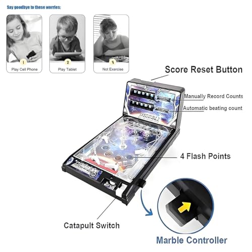 Retro Arcade Electronic Tabletop Pinball Machine - Desktop Ball Shooting Game with Vibrating Bumpers, LED Lights Sound Effects | Portable Mini Pinball | Gift for Ages 4+