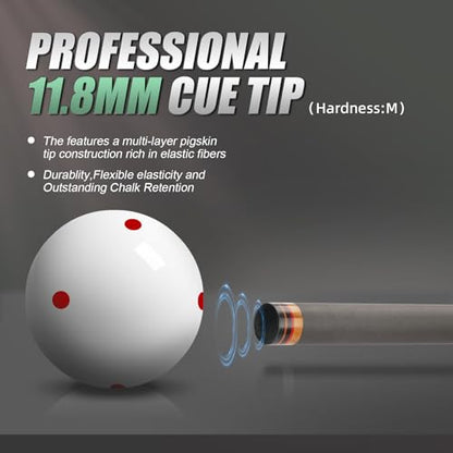 58" Carbon Fiber Pool Cue Stick - Elegant Design Billiard Cue for Adults, Low Deflection Pro Shaft with 11.8mm Tip, 3/8-8 Joint - color: Prairie Green