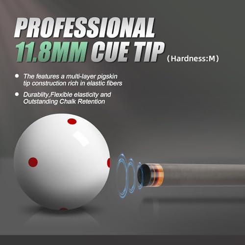 58" Carbon Fiber Pool Cue Stick - Elegant Design Billiard Cue for Adults, Low Deflection Pro Shaft with 11.8mm Tip, 3/8-8 Joint - color: Prairie Green