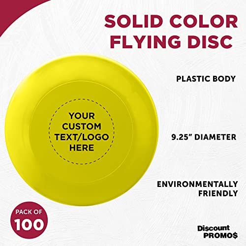 DISCOUNT PROMOS Frisbee Flying Discs in Bulk, 9.25 in. Fun Family Beach Game - color: - Custom - Yellow, size: 100 flying discs