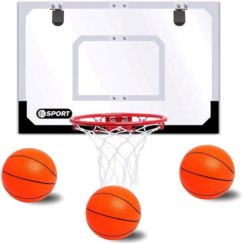 Upgrade Basketball Hoop Set for Kids-Extra Large 24''x 16''Pro Indoor Basketball Hoop for Door & Wall with 3 Balls, Complete Accessories, Basketball Toy Gift Perfect for Boys Girls Teens Adults - style: 24"x16" Basketball board