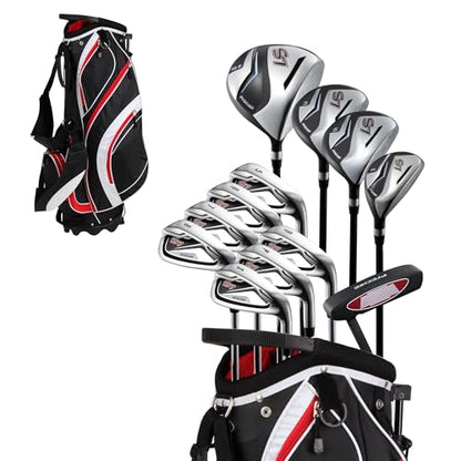 Precise S7 Men's 18-Piece Complete Golf Club Set – Titanium Driver, Fairway Woods, Hybrid, 5-SW Irons, Putter & Stand Bag, Right Handed - color: Red, size: Regular Size