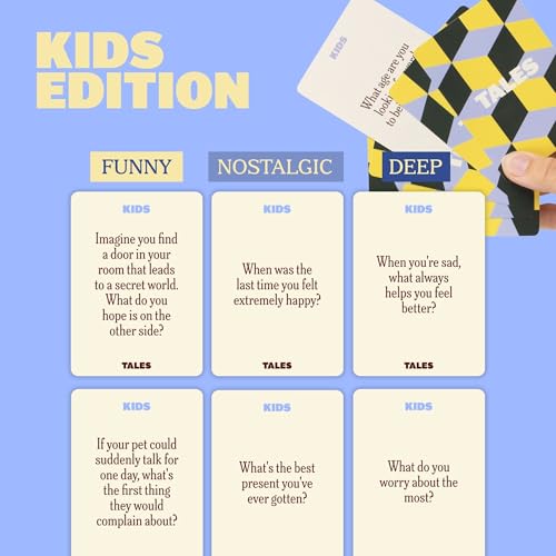 TALES 150 Conversation Cards, Kids Edition, Fun Family Games for Kids, Perfect for Dinners, Road Trips, Classrooms & Game Nights, Gifts & Gatherings, Conversation Starters to Spark Creativity - color: Kids Edition