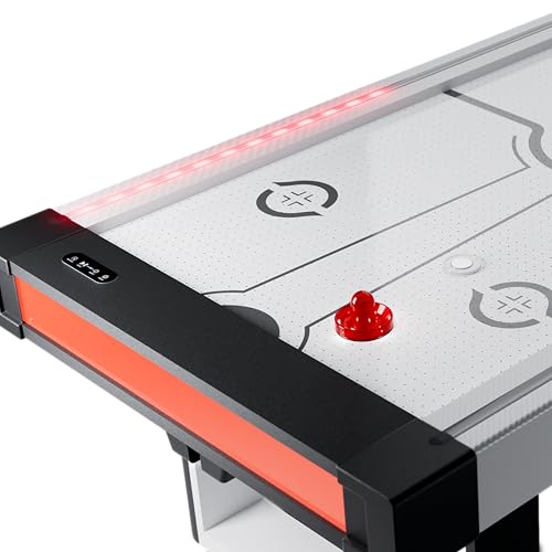 Atomic Vibe 84” Air Hockey Table – Full-Size Arcade Game with LED Lights, Sound Effects, 3 Modes, Electronic Scoring, 120V Blower Motor, Light-Up Puck & Pushers – Black and Grey