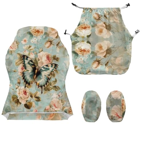 Suobstales Butterfly Flower Pattern Jacquard Gaming Chair Slipcover, Stretch Computer Chair Cover with Armrest Covers Cat Scratch Proof Desk Chair Cover for Office Desk Chair - color: Butterfly Flower