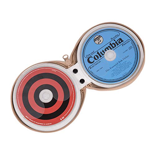 ELEZAY Small CD Case Round Felt 20 Capacity CDs Storage Wallet DVD Disc Holder, Beige - color: B-Beige