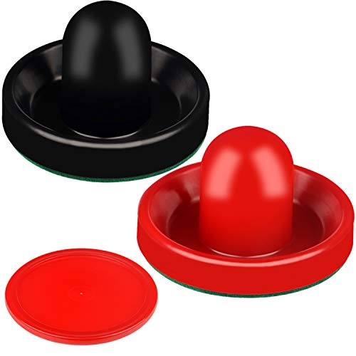ONE250 Air Hockey Pushers and Red Air Hockey Pucks, Goal Handles Paddles Replacement Accessories for Game Tables (4 Striker, 4 Puck Pack) - color: Black & Red