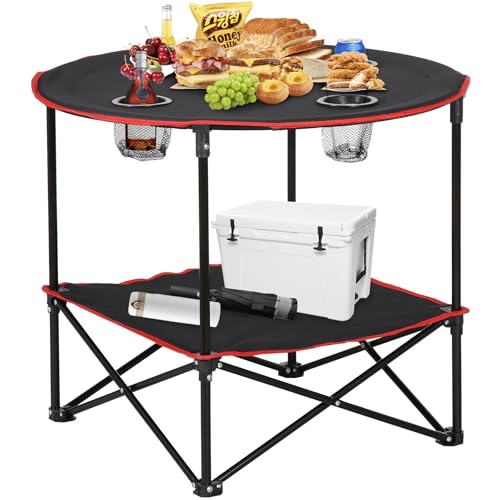 ZenStyle Indoor Outdoor Pop Up Portable Folding Picnic Table Camping Beach Table with Cupholders & Storage Bag