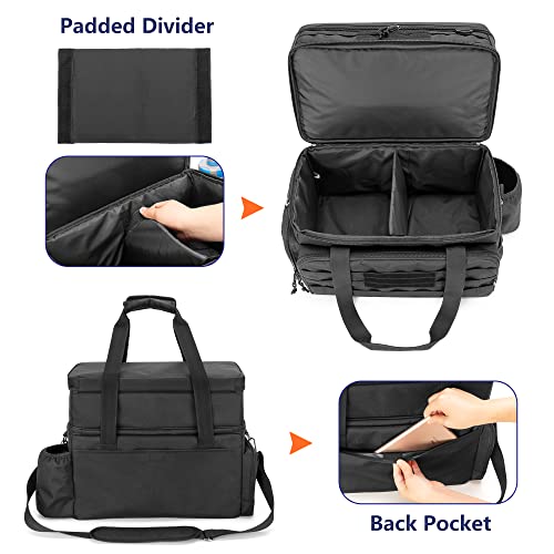 DSLEAF Bowling Bag for 2 Balls with Wooden Ball Holder, Bowling Ball Tote with Padded Divider for A Pair of Bowling Shoes Up to Mens 16 and Extra Essentials (Patent Design), Bag Only