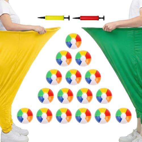 2 Pcs Granny Pants Yard Game, Granny Pants Outdoor Game with 16 Six-Color Bouncy Ball and 2 Air Pump, Team Relay Family Reunion Party Field Game Sets - color: Yellow + Green
