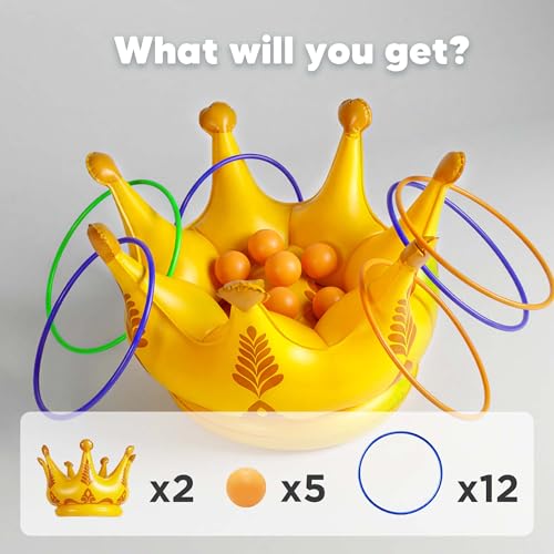 Funscape 2PCS Crown Pool Toy, Toddler Inflatable Water Toss Game w/12 Rings 5 Balls, Outdoor Beach Backyard Lawn Game, Summer Pool Party Decoration Gift 3 4 5 6 7 8 10 Year Old Kids Boy Girl Children